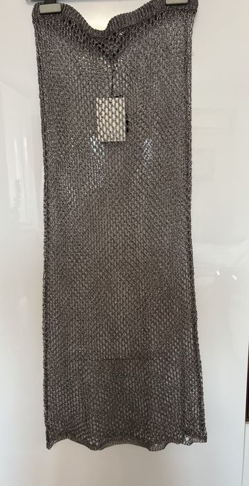 Fusta noua , Zara, midi, din plasa , culoare gri metalizat, S