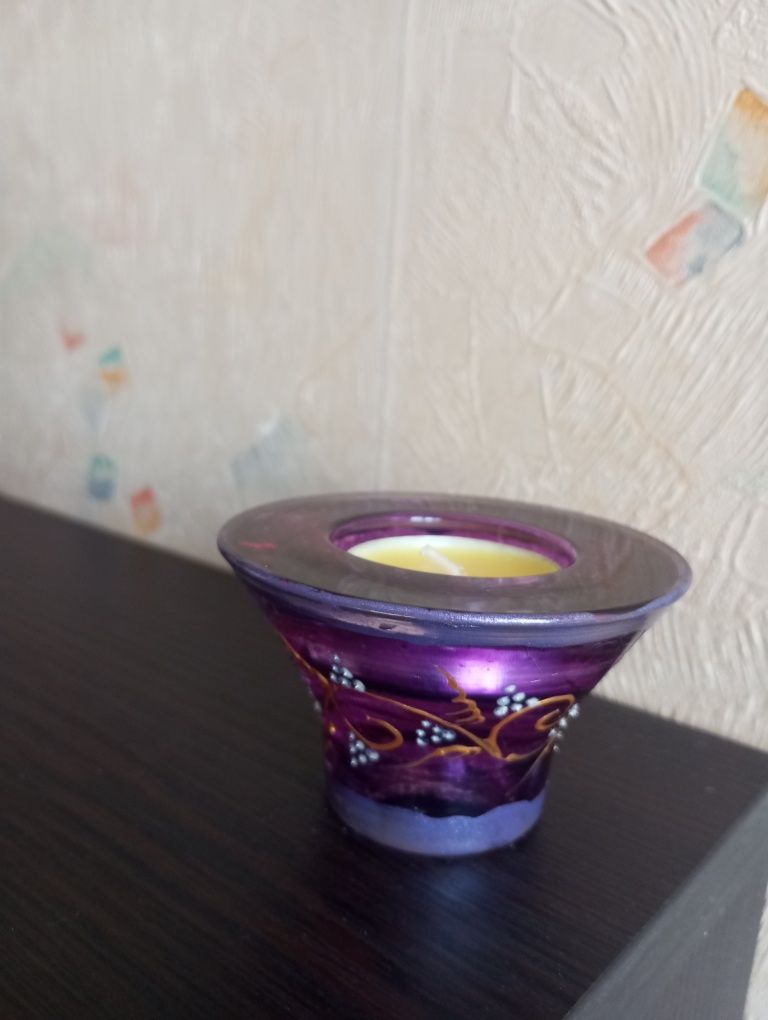 Ръчно рисувани чаши за вино 2бр.+ свещник