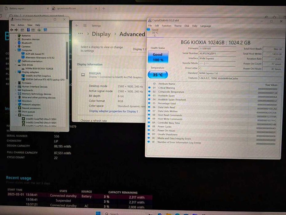 Alienware m16 R2, ultra 9, 4070, 32gb, 1tb