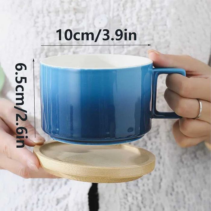 Set ceașcă de cafea ceramică & farfurie lemn Henten Home (310 ml),ceai