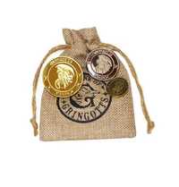 3 Монети Хари Потър в предпазна капсула в кесия банка Гринготс монета