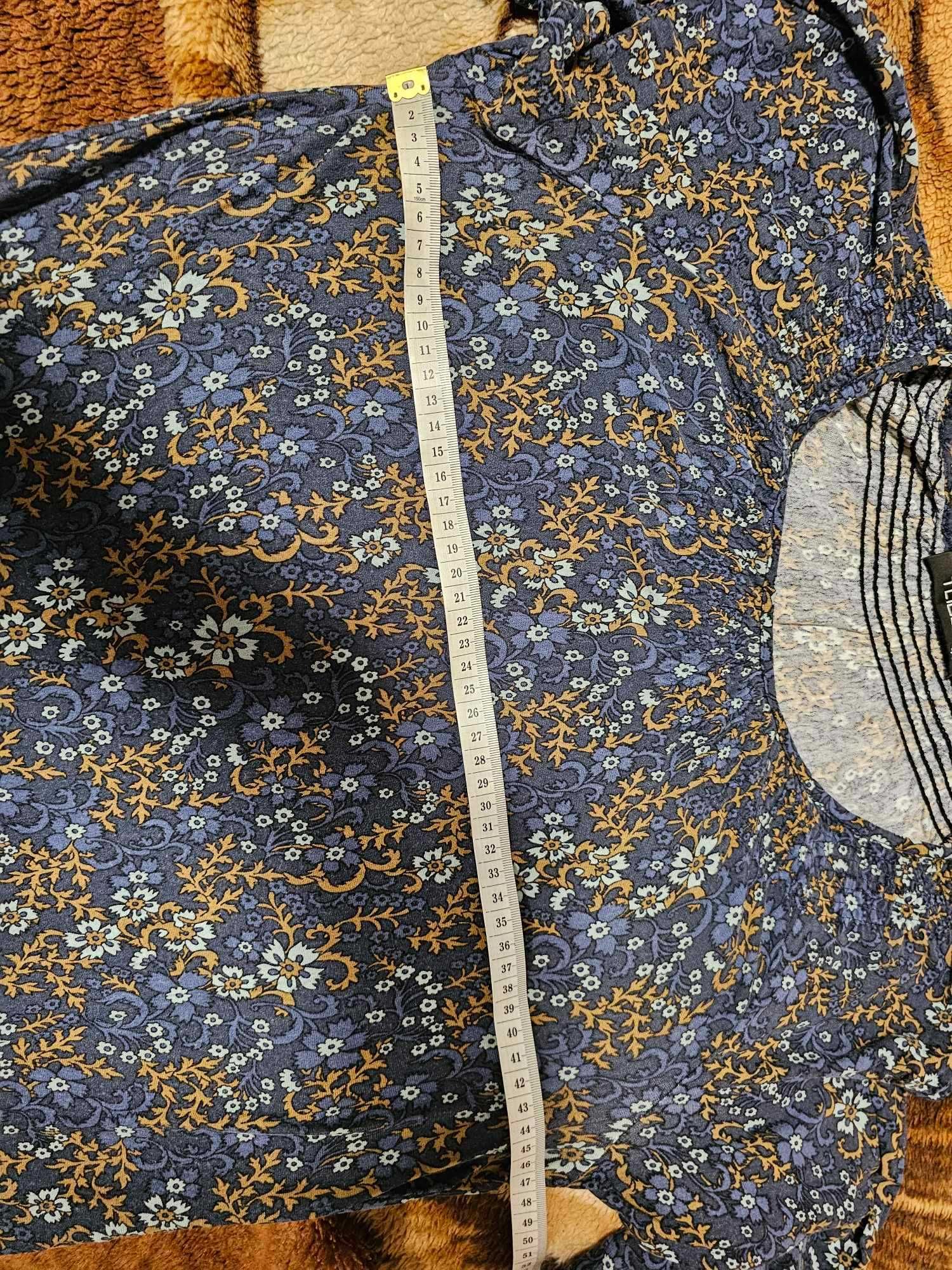 Rochie de vară, manecă trei-sferturi, bleumarin, subțire, 44(XL).