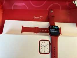 Apple Watch 7, GPS, Carcasa Red Aluminium 45mm, Red Sport Band