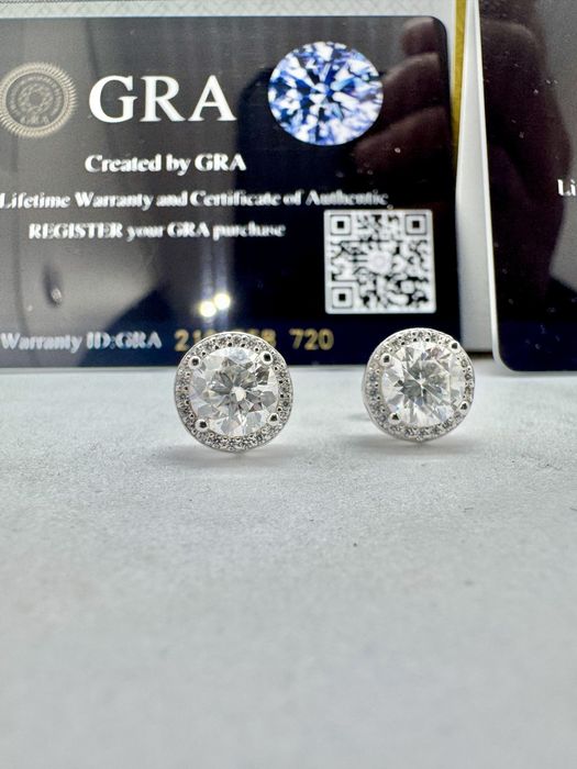 Сребърни обеци с мойсанит (Диамант) 1 карат