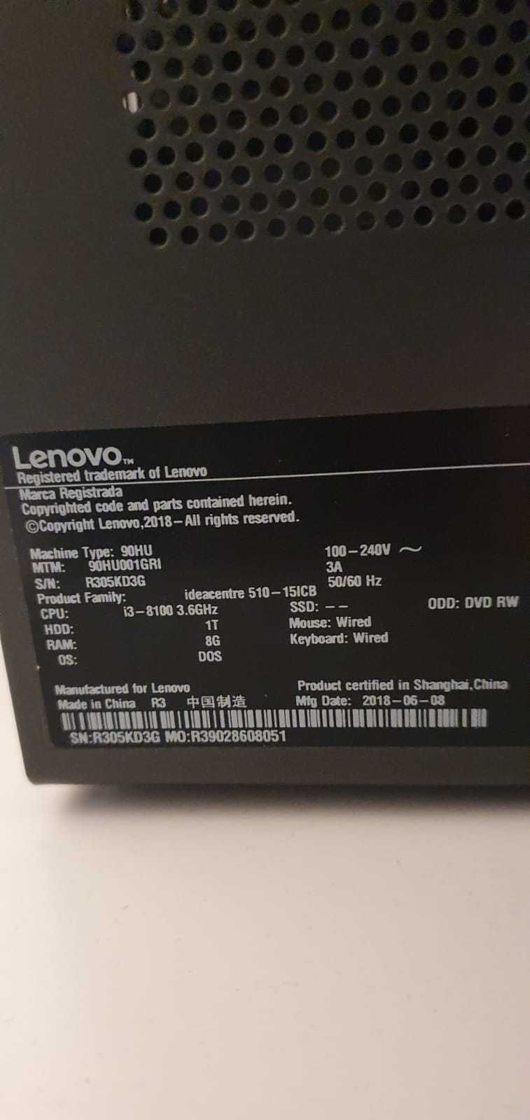 PC Lenovo Ideacentre I3 8100 - RTX 1050Ti +monitor 19" SONY