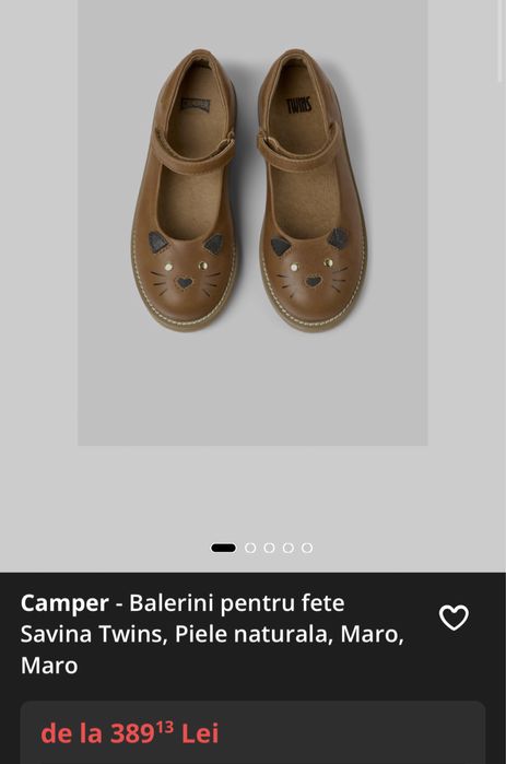 Camper - Balerini pentru fete, Piele naturala, Maro -masura 27