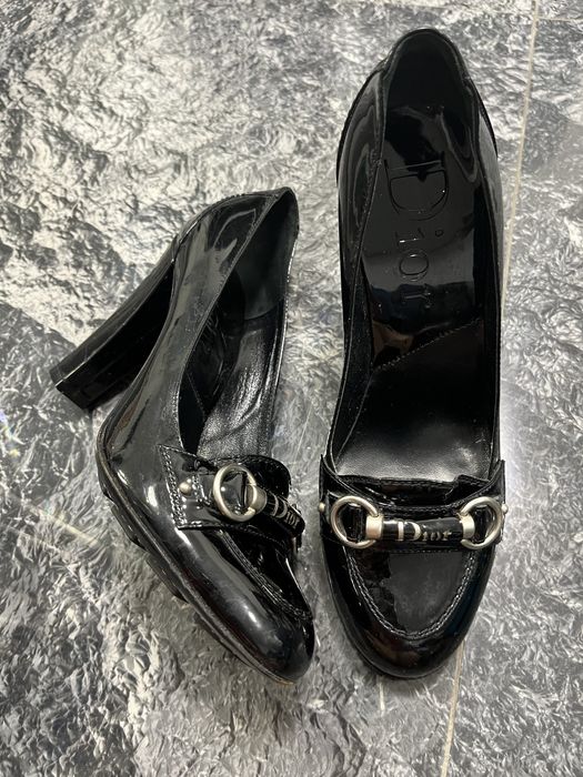 Pantofi Eleganti Negri Dior Lacuiti cu Toc