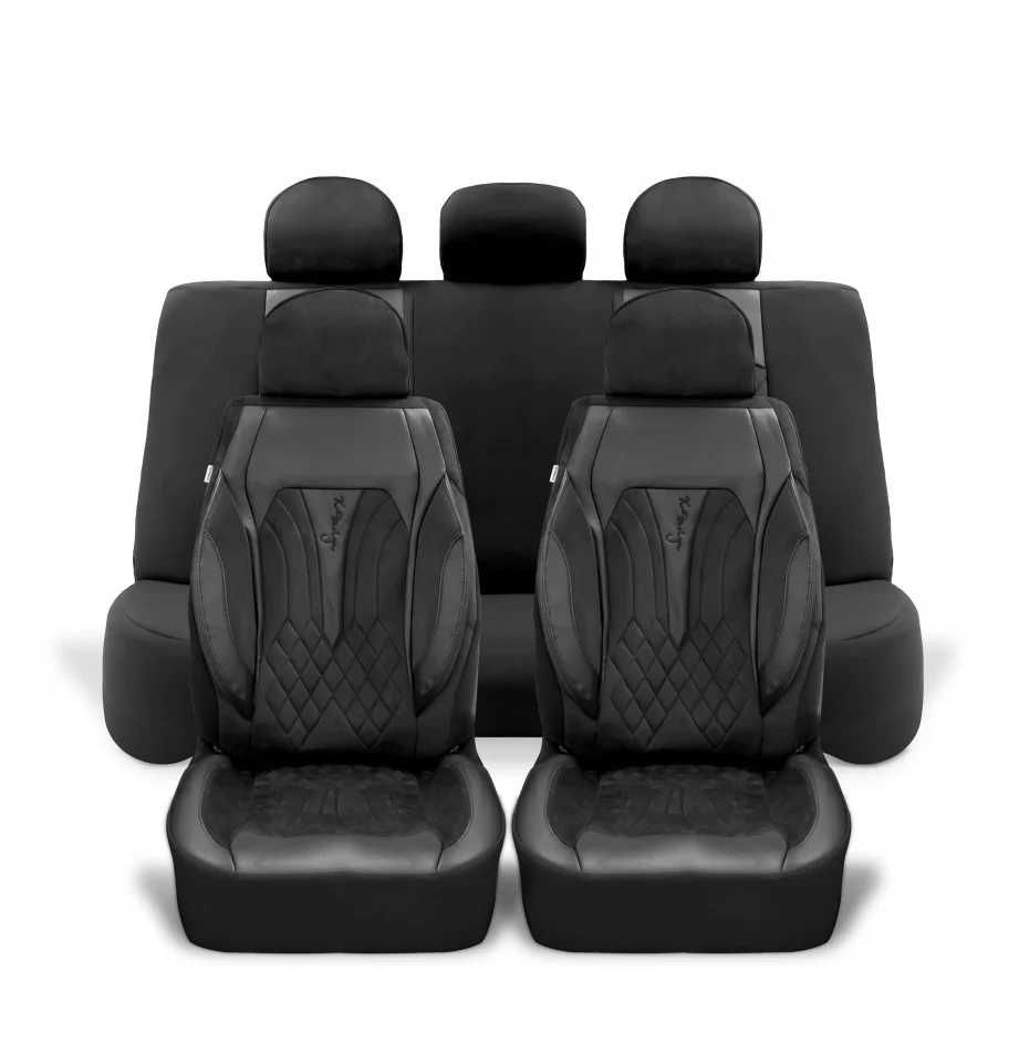 Huse scaune auto,material textil crem si piele ecologica neagra