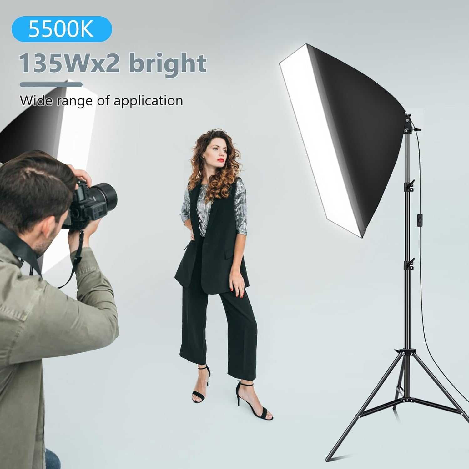 Софтбокс  2х135W 5500K постоянно осветление фотостудио, 2бр