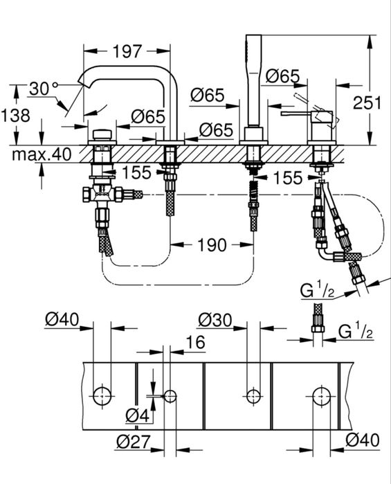 Grohe сантехника душевой смеситель для ванны+ монтажный ящик