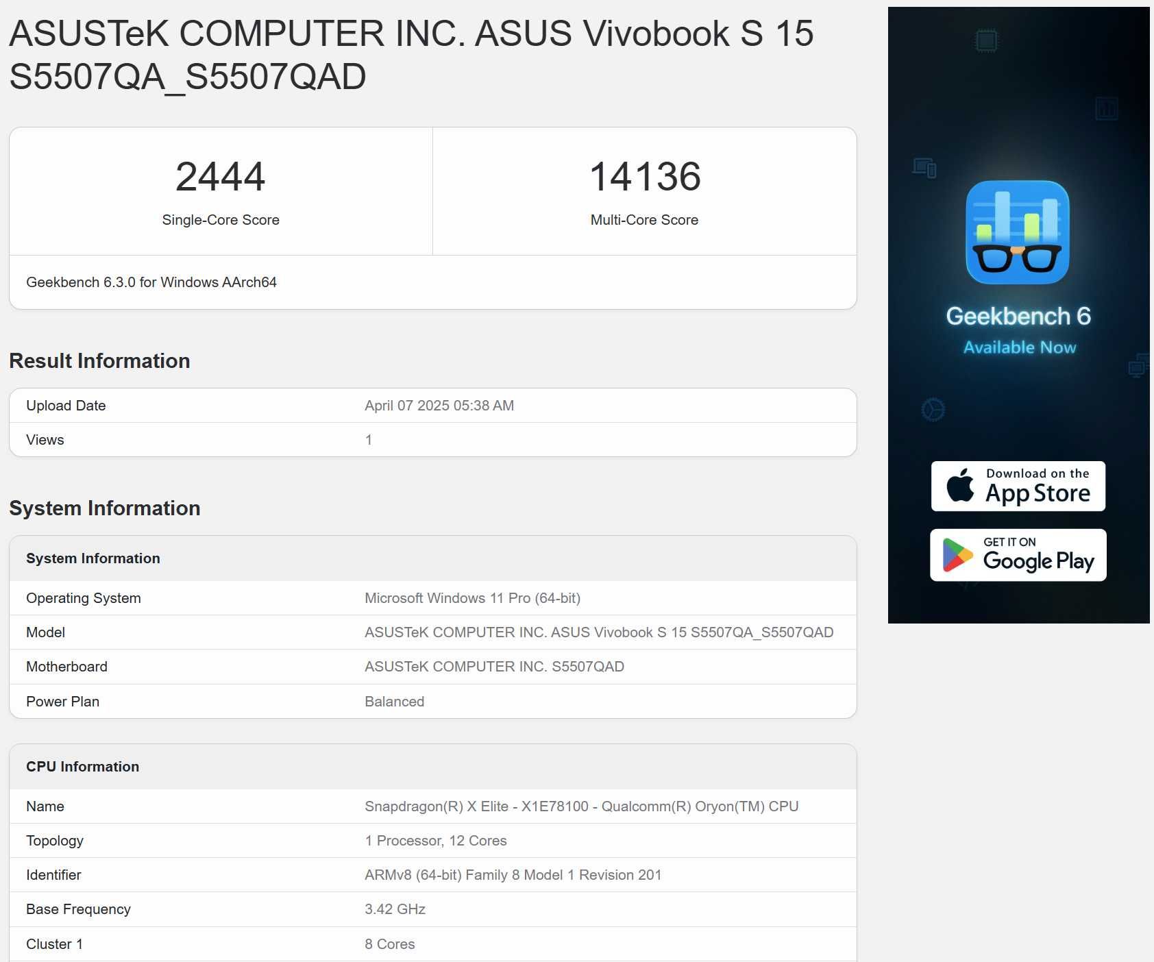 Asus Vivobook S 15 , 16Gb, 1Tb, 15,6" Oled ( Snapdragon X Elite )