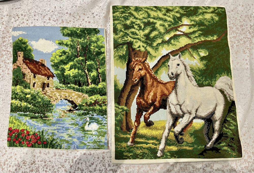 Гоблени - коне, река/къща