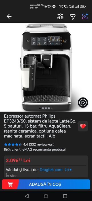 Espressor automat Philips EP3243/50 LatteGo 5 bauturi rasnită ceramica
