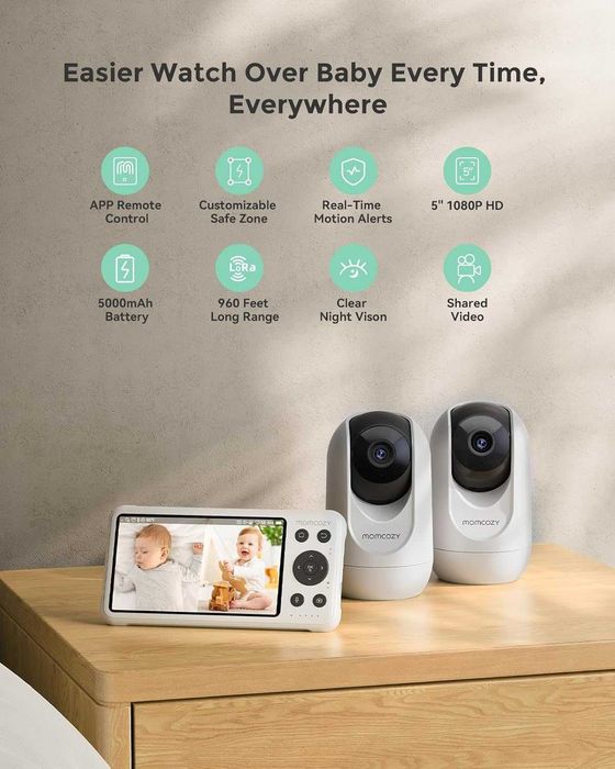 Momcozy BM04 бебефон - WiFi, 2 камери, 5" дисплей, мобилно приложение