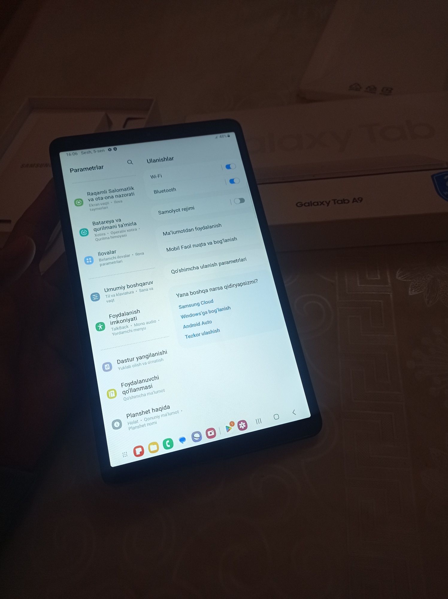 Планшет зудлик билан сотилади. Пакет очлмаган Galaxy Tab A9