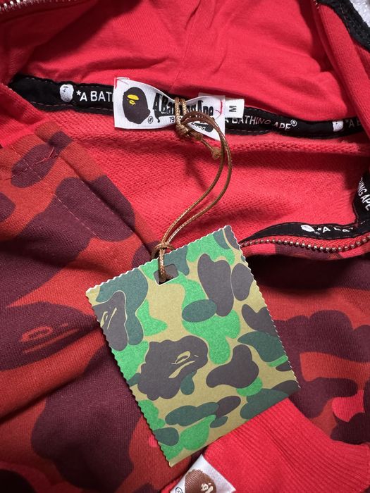 НОВО! Bape Camo Shark Wide Full Zip Double Hoodie Red суичер