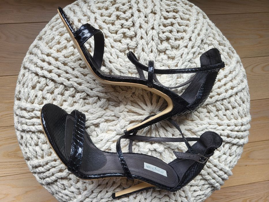 Sandale piele piton (sarpe) negru toc inalt 40