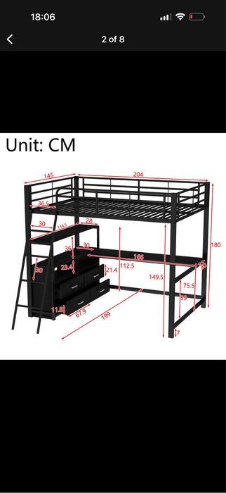 Pat Supraetajat cu Birou si dulap Metalic/MDF Fleiks Germania