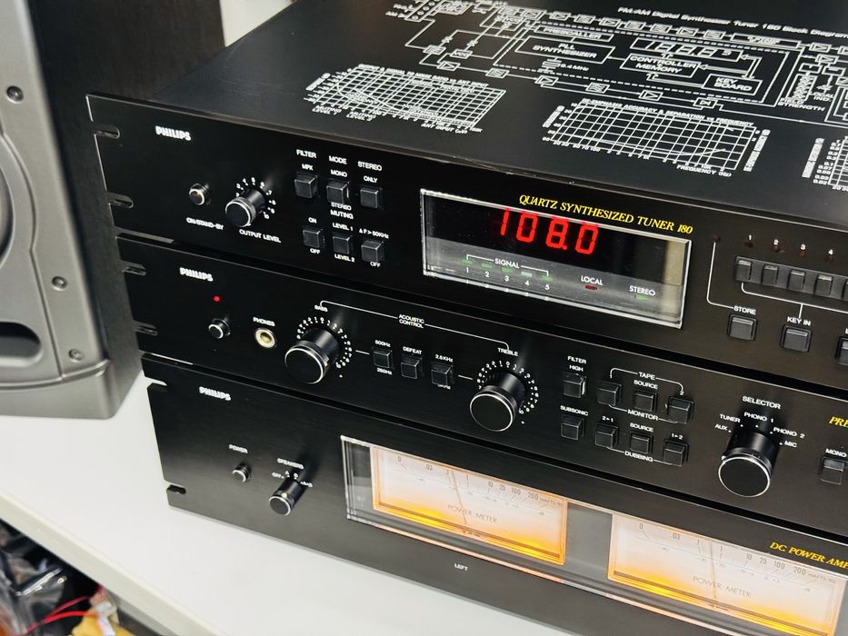 Linie de colecție PHILIPS-bloc putere-preamplificator-tuner,vu-metre