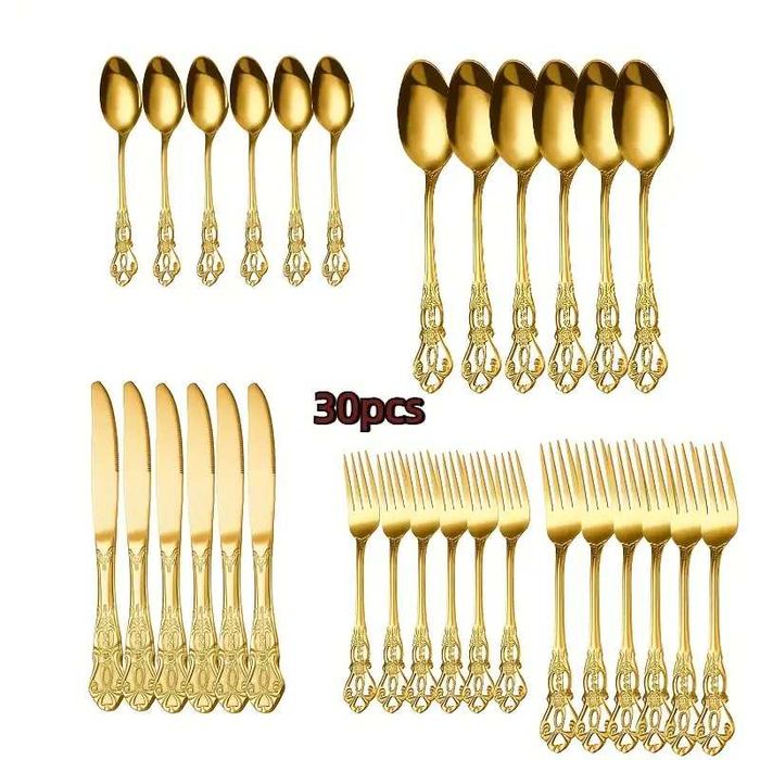 Комплект от 30 части  прибори от неръждаема стомана в златен цвят