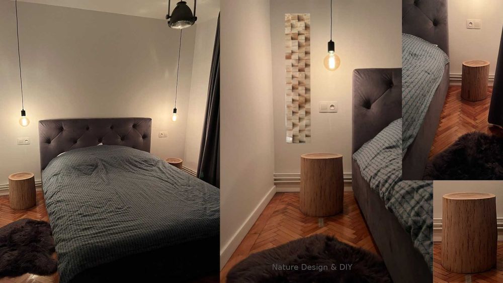 Tabureti / noptiere din lemn masiv "Wood trunk"