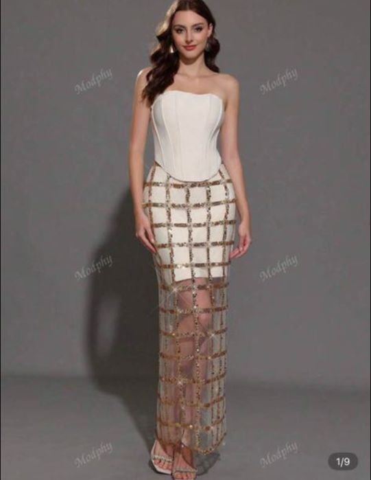 Rochie cu Paiete model Tubular din plasa contrastanta