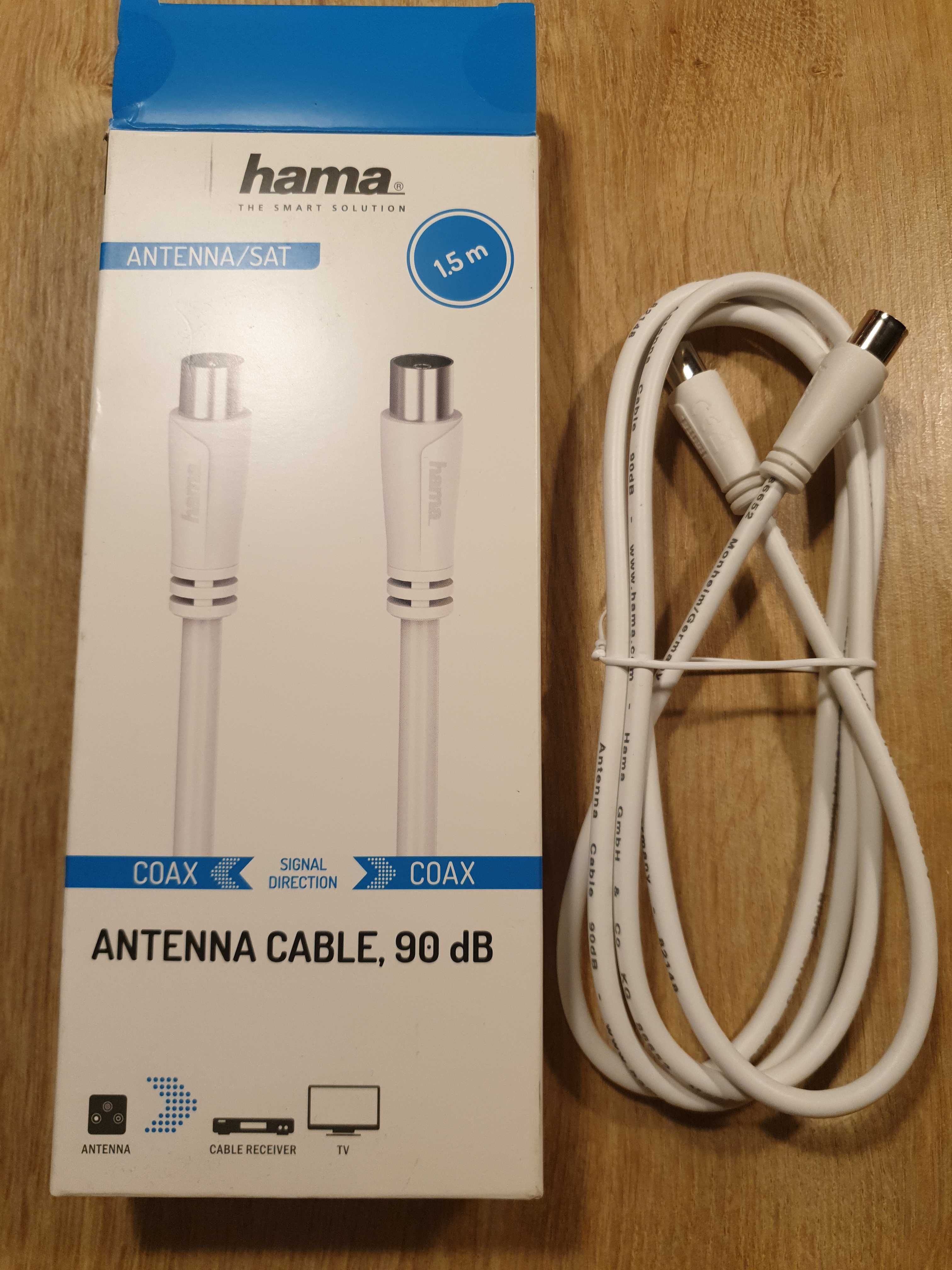 Cablu coaxial Hama 1,5m 90dB alb, mufe mamă/tată
