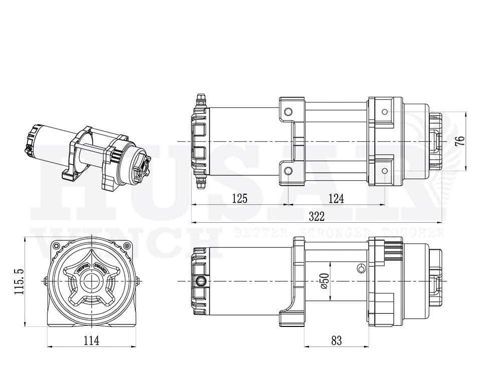 Troliu electric 12V,chinga sintetica ,4500 LBS ,marca HUSAR