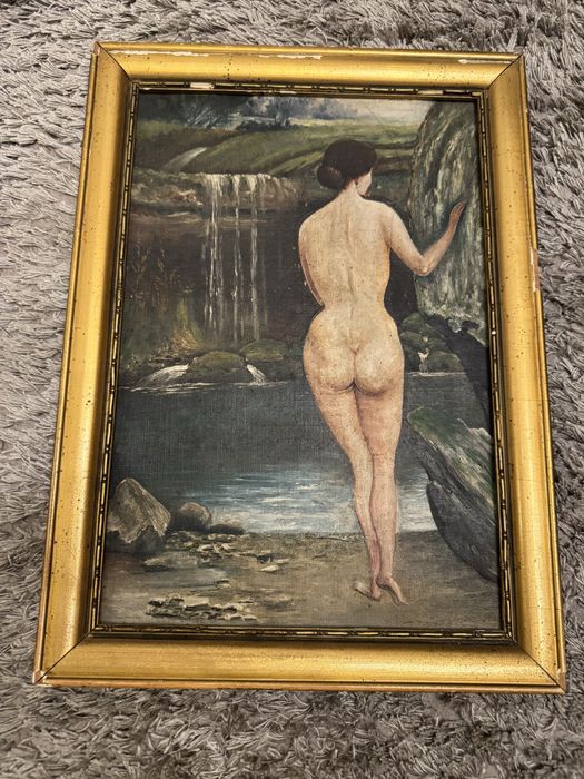 Tablou pictat manual pe panza-vechi de peste 70 de ani