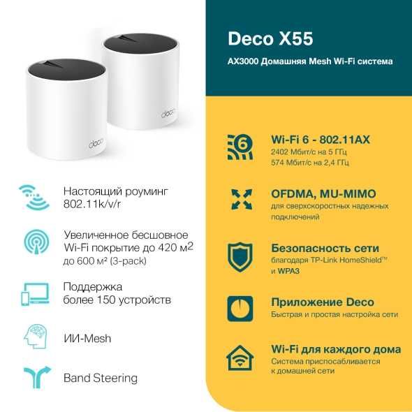 Tp-link Deco X55 Mesh-система AX3000 Wi-Fi 6.Доставка бесплатная