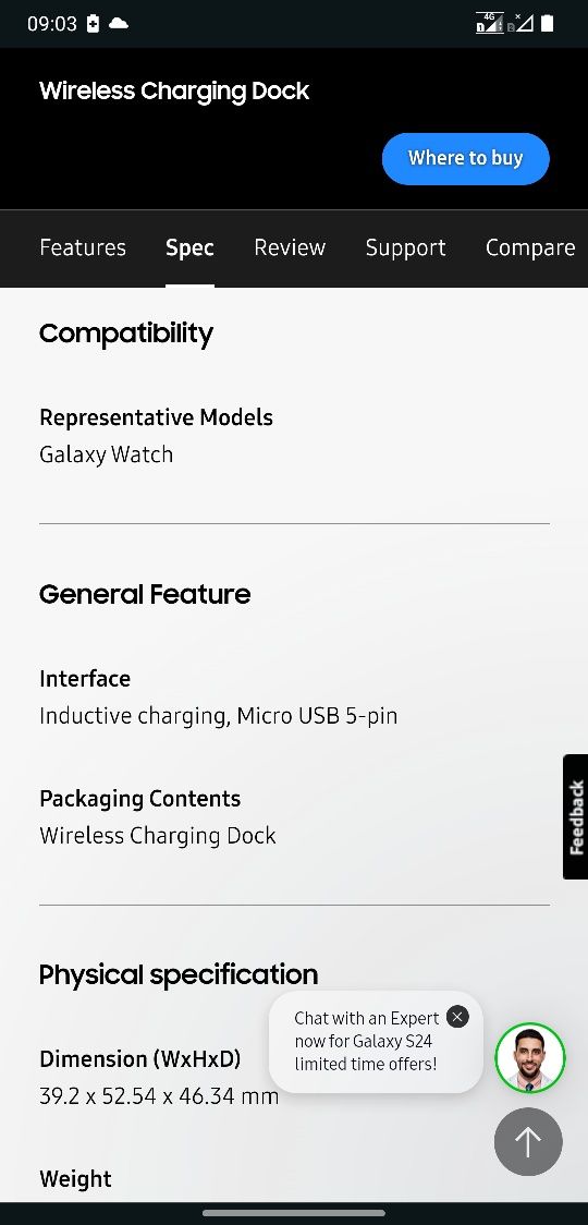 Wireless charging dock Incarcator fara fir pentru Samsung Watch