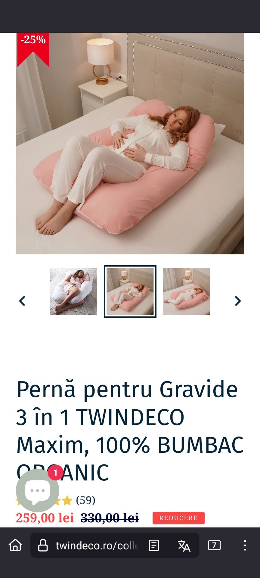 Pernă pentru Gravide 3 în 1 TWINDECO Maxim, 100% BUMBAC ORGANIC