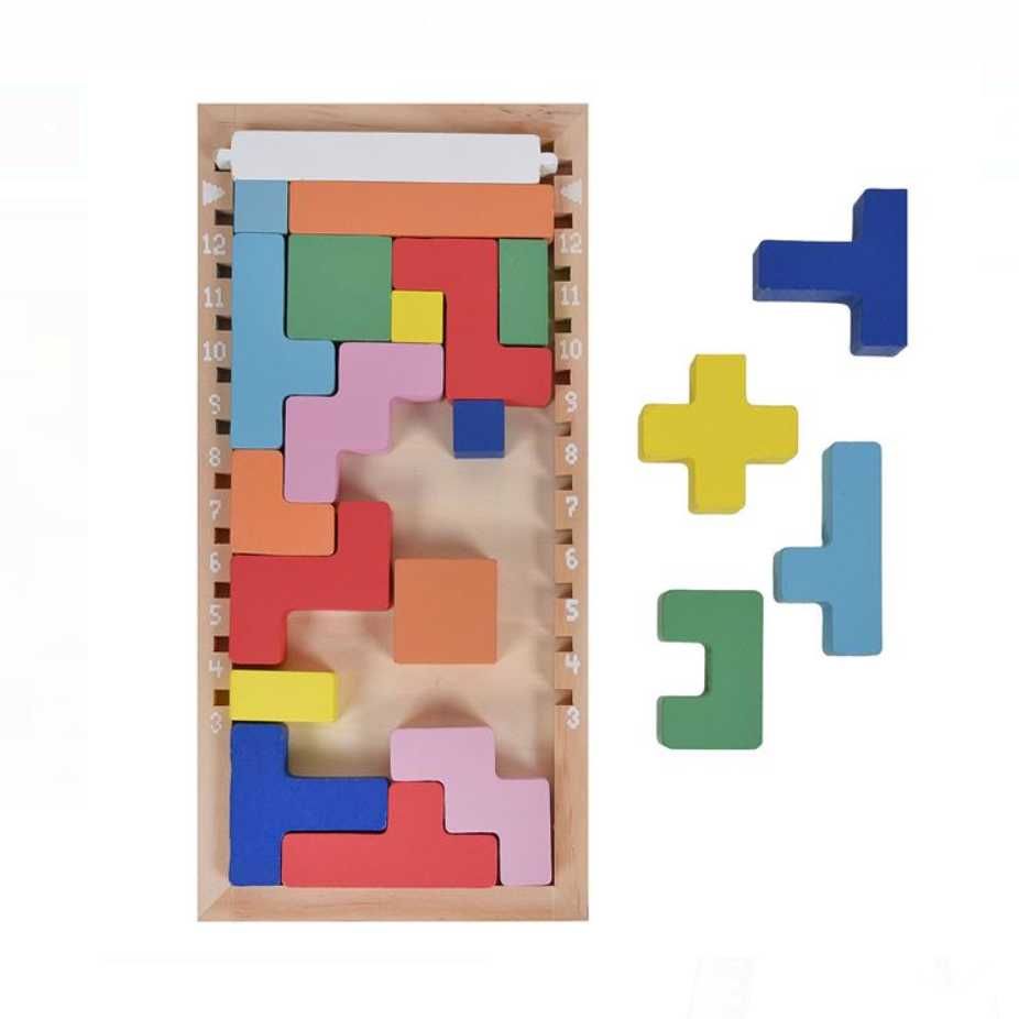 Joc educativ din lemn – Tetris, 21 piese, 12.5x25.5 cm