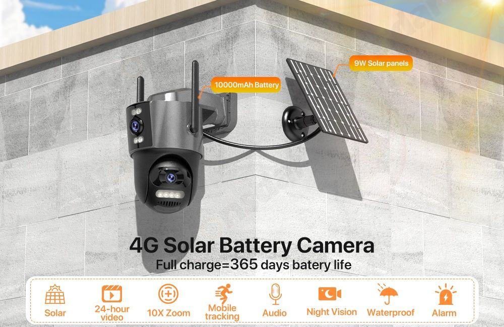 camera solară 4G AOV cu 2 lentile 4K din 2025 Inregistreaza non stop