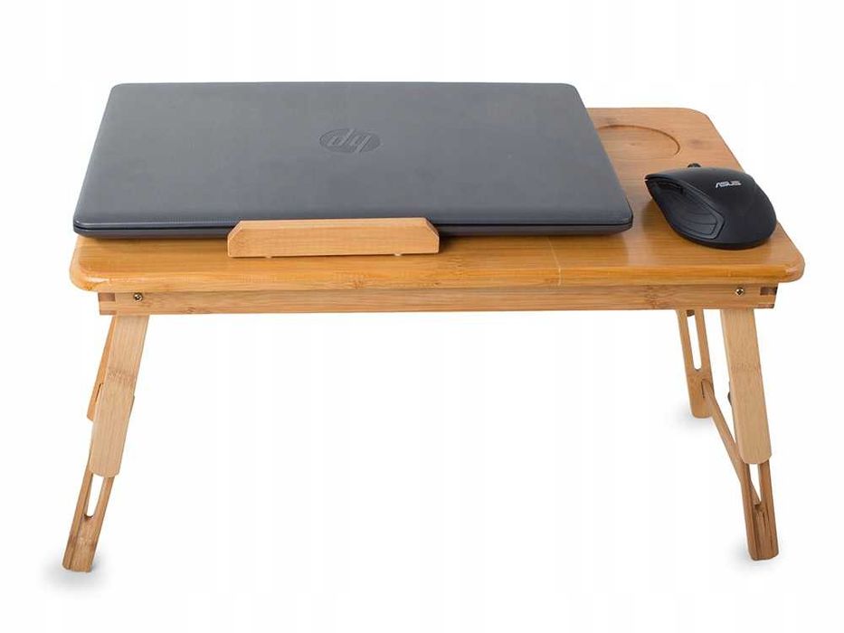 Masa pentru laptop din bambus cu sertar si orificii ventilatie 50x30cm