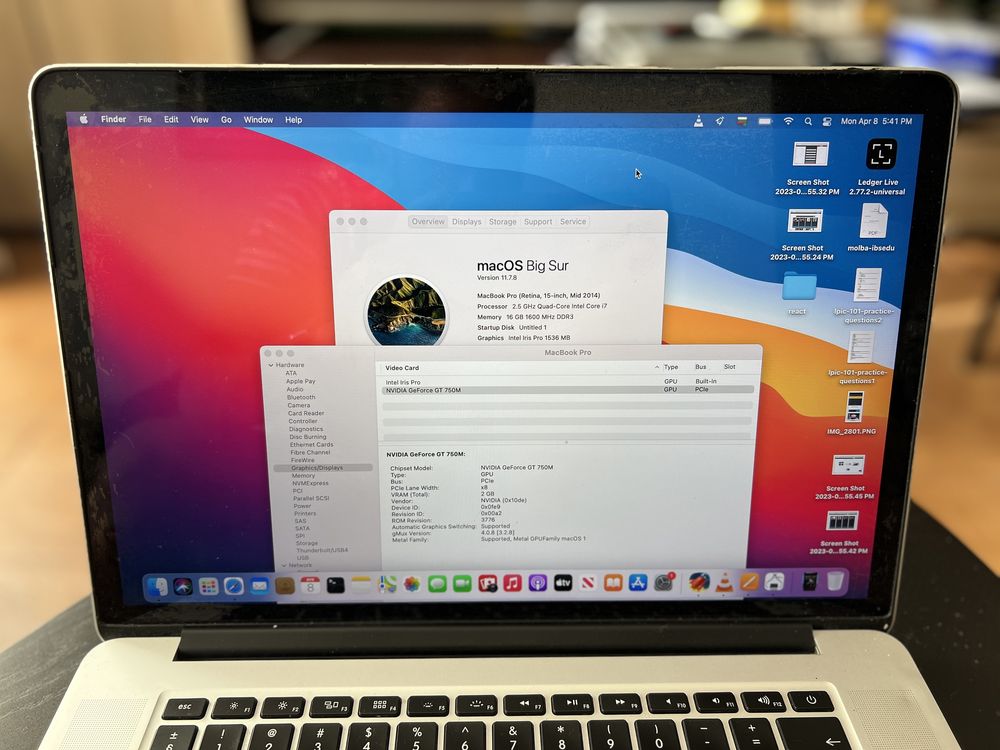 MacBook Pro 15” 2014 Retina 2.5i7 2GB Nvidia 512GBSSD 16GB RAM