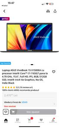 Laptop ASUS VivoBook 15 X1500EA cu procesor Intel® Core™ i7-1165G7