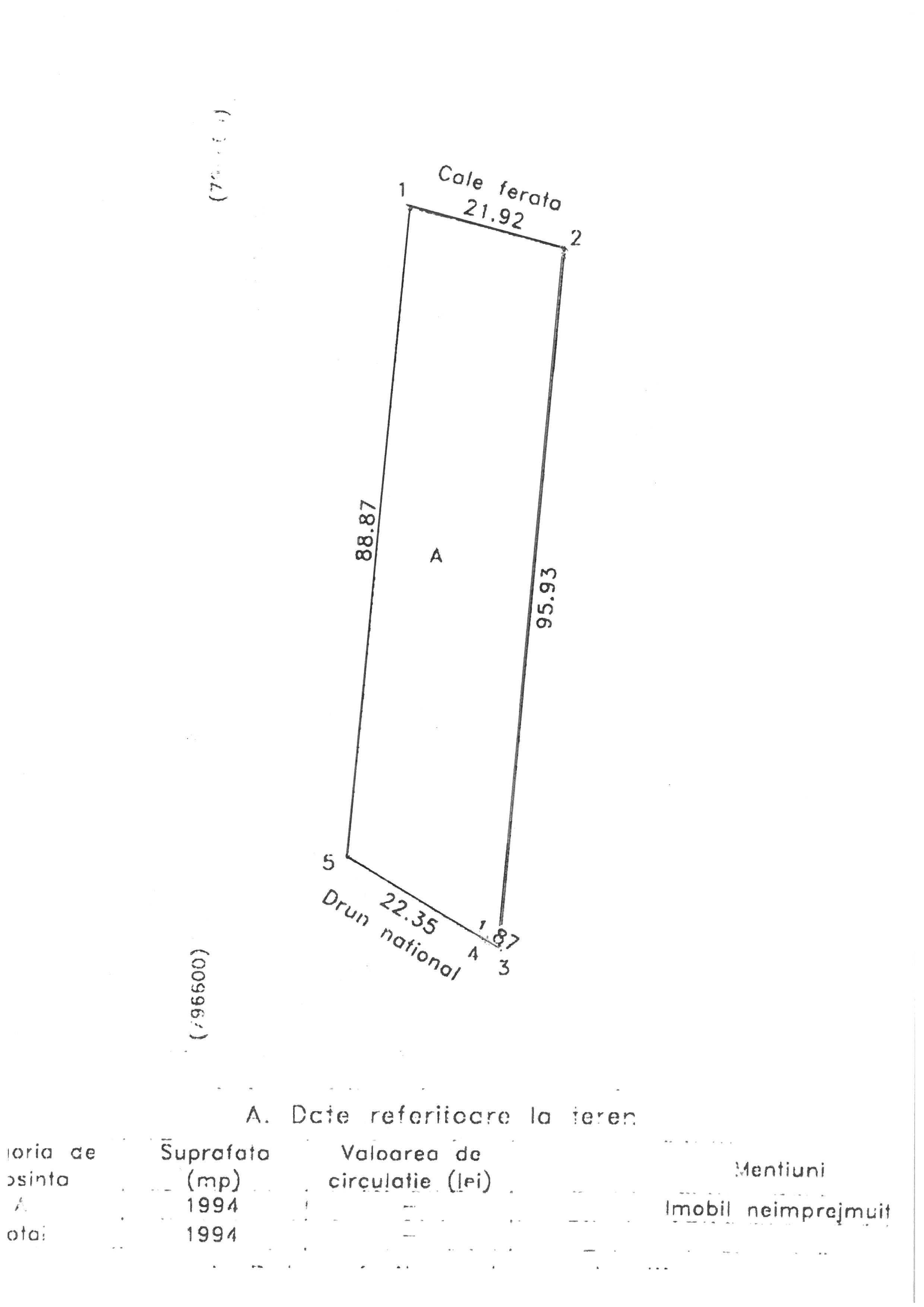 Teren, 1994 mp. Strada Barajului. Vis-a-vis de Supermarketul Aless