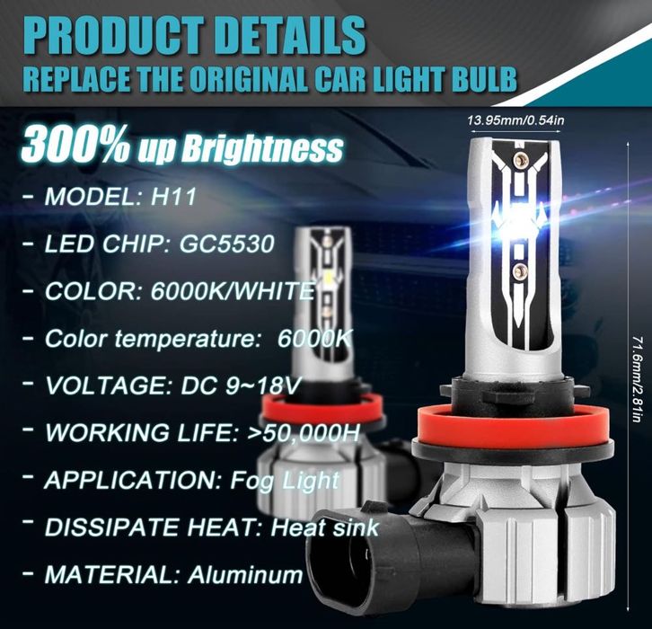 H8 H9 H11 LED Крушки за Фарове 12V 70W 6000K Ксенонови Бели