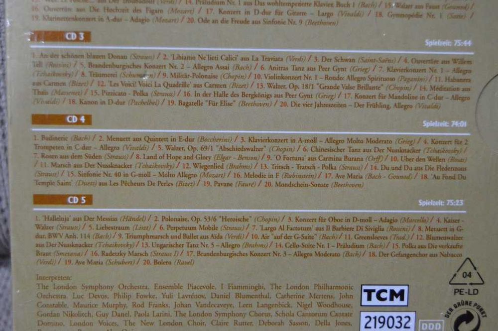TOP 100 Classics - 5 CDs - Bach, Chopin, Mozart, Vivaldi, Strauss