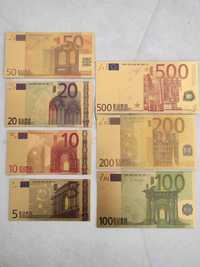 Лот от 7 бр златни банкноти  ЕВРО и 8 бр.златни долари