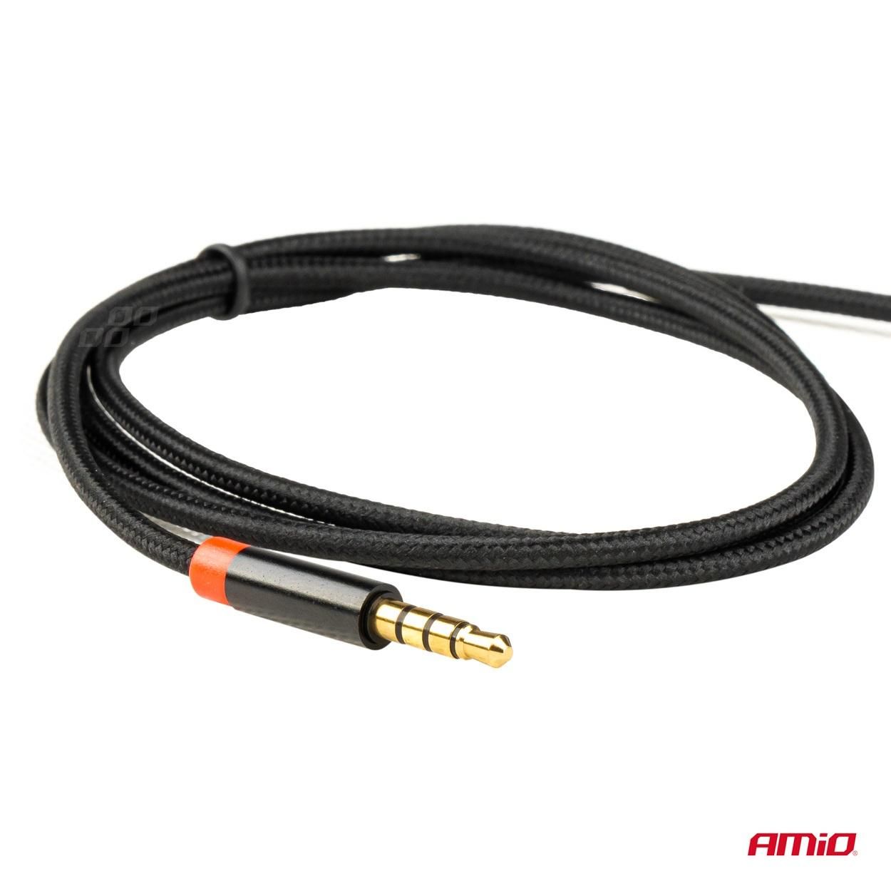 Aux mini jack кабел 3.5mm оплетен 100cm amio-03269