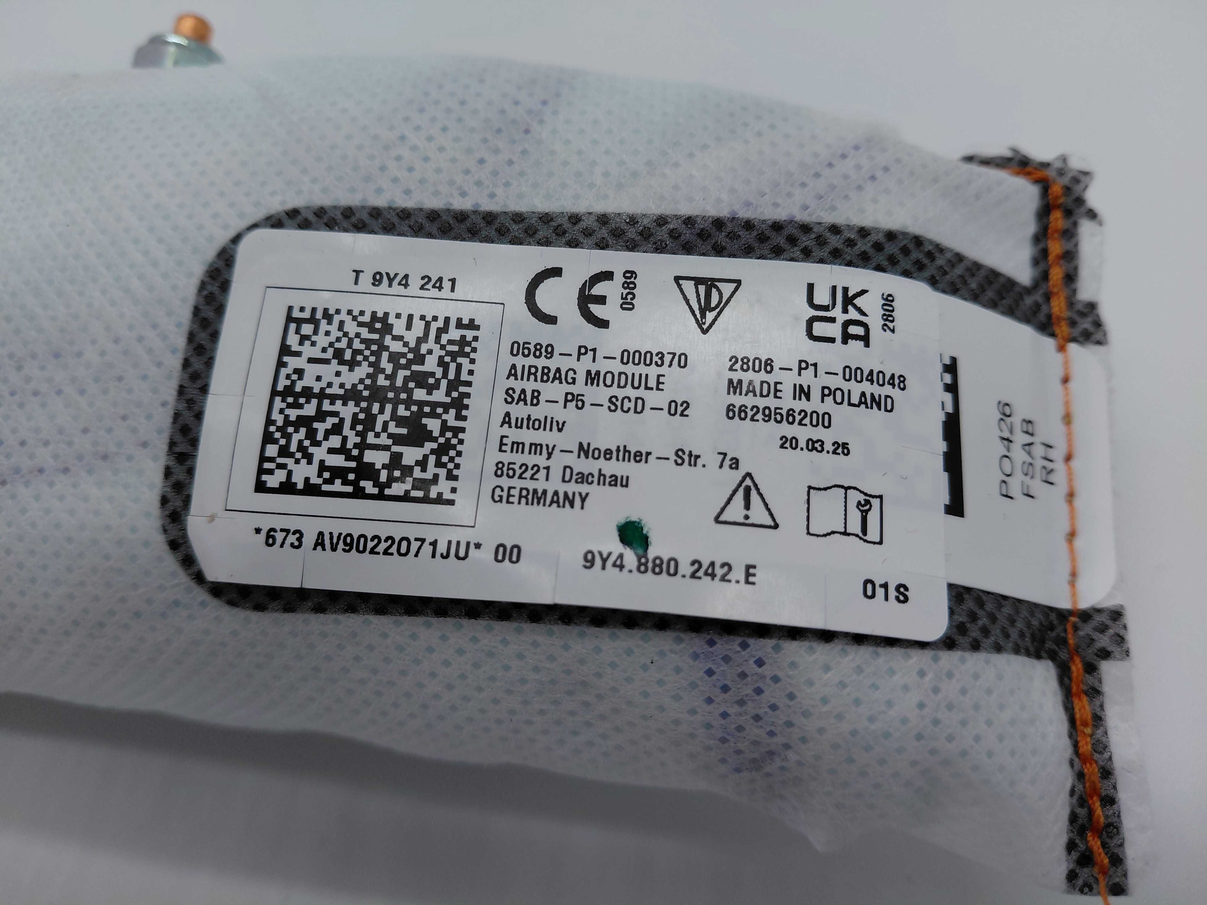 9Y4880241E Нов ОЕ Ляв Аербег Airbag Седалка Porsche Cayenne