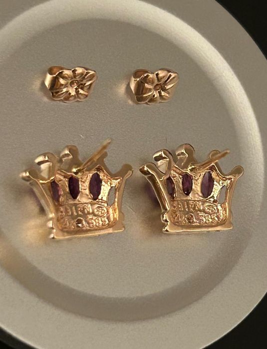 Cercei designer, din aur de 14K, cu ametiste și diamante