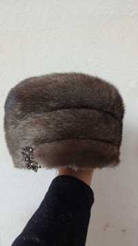 Натуральная Норковая шапка, телпак женский 54-55 размер