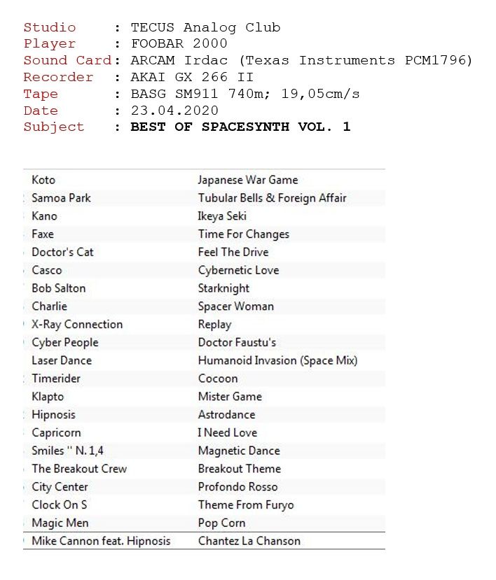Inregistrari benzi magnetofon Basf SM911 Italo disco - Spacesynth