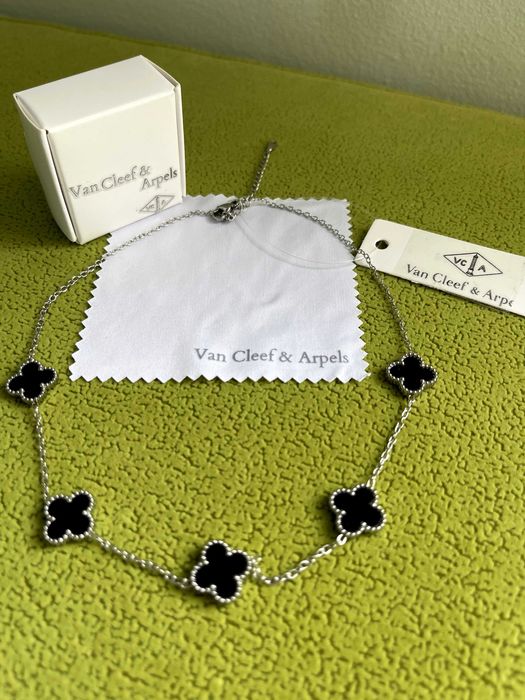 Van cleef колие черно неръждаема стомана детелина ван клиф
