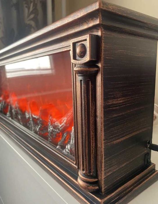 Декоративна камина с LED осветление, истински пламък, 63x22x12 см