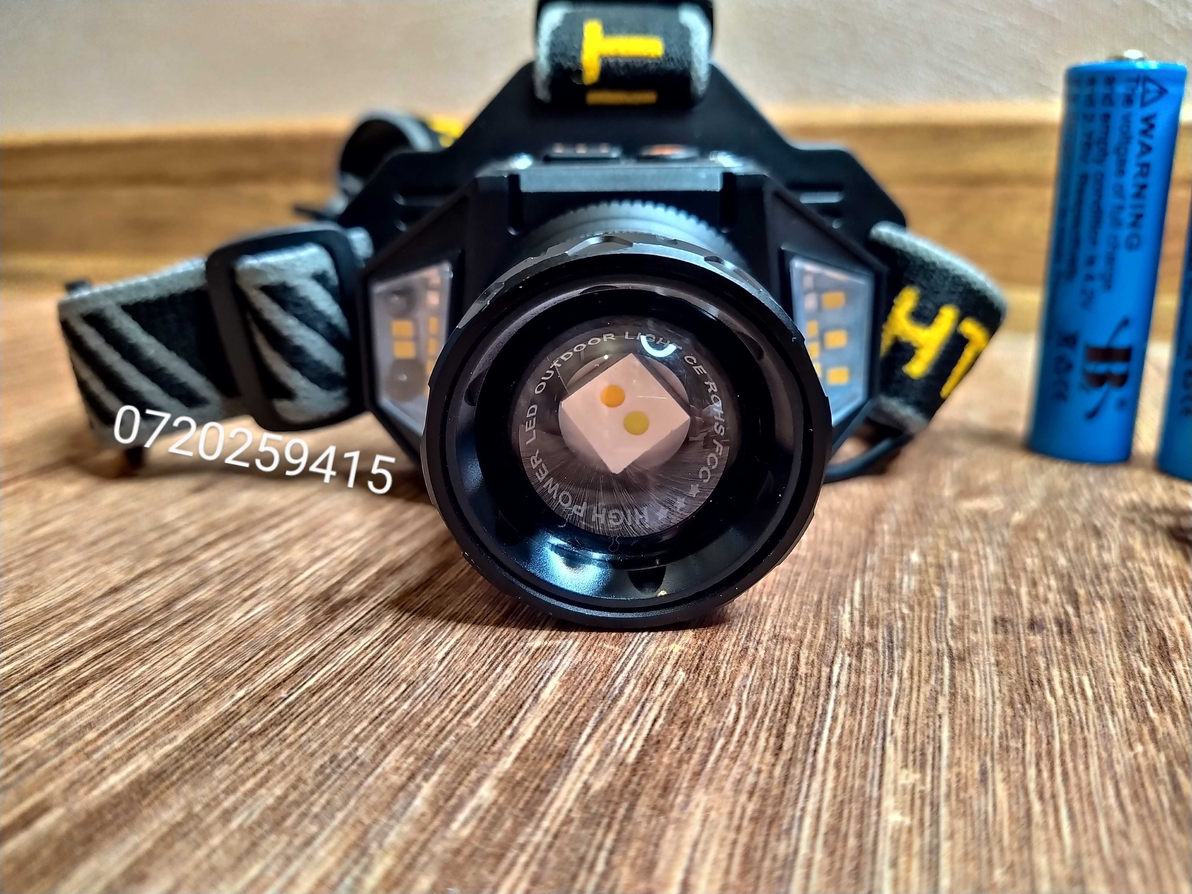 Lanterna Frontala Puternica cu LED dublu tip laser, senzor miscare