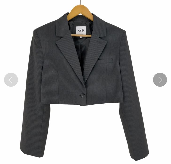 Блейзер кроп пиджак zara женский темно серый